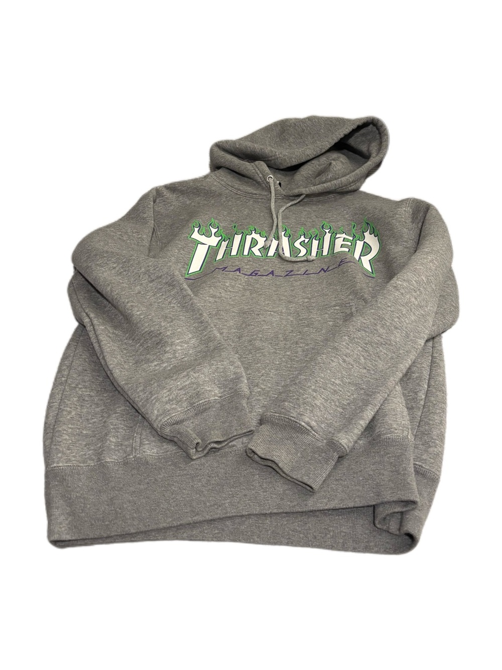 Thrasher Gray Crewneck Sweatshirt with Green Flame Logo